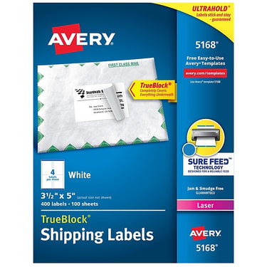 Avery TrueBlock Laser Shipping Labels, Sure Feed Technology, 3.5